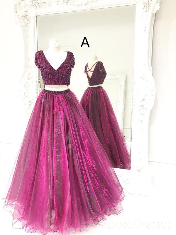 Sexy Purple Two Pieces Backless Beaded Long Evening Prom Dresses, 1756 SposaDresses Sexy Purple Two Pieces Backless Beaded Long Evening Prom Dresses, 1756 SposaDresses