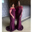 Purple Mermaid Off Shoulder Long Sleeves Cheap Bridesmaid Dresses,WG1459