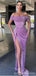 Sexy Purple Sheath Off Shoulder Side Slit Long Prom Dresses,Evening Dreses,13100
