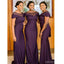 Plum Off The Shoulder Illusion V-Neck Cheap Long Bridesmaid Dressing Gowns,WG1051