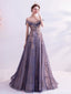 Purple A-line Off Shoulder Long Prom Dresses Online, Dance Dresses,12797