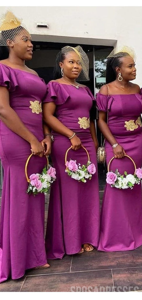 Mermaid Purple Off the Shoulder Sleeveless Cheap Long Bridesmaid Dresses Online, WG1014