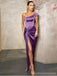 Unique Mermaid Purple One Shoulder High Slit Cheap Long Prom Dresses Online,12678