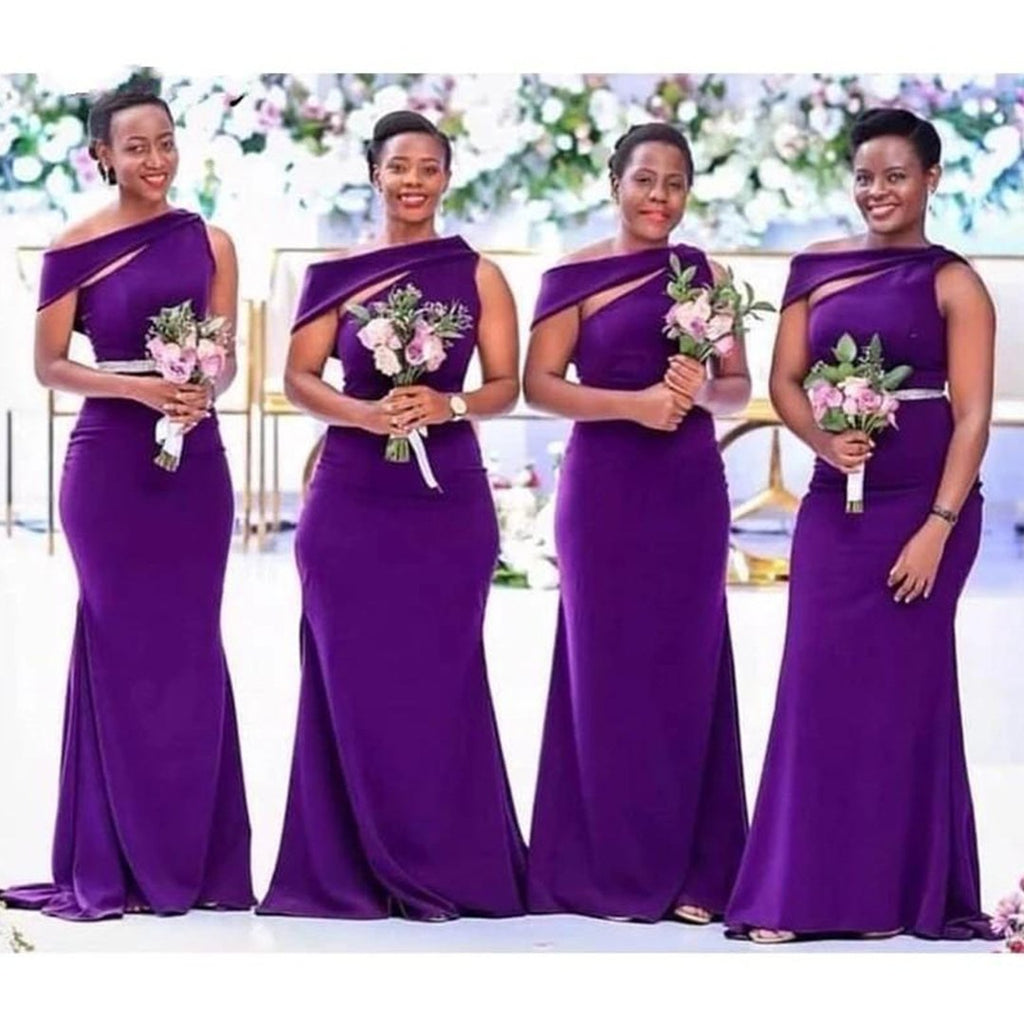 Unique Sheath Purple One shoulder Cheap Long Bridesmaid Gown Dresses Online,WG987