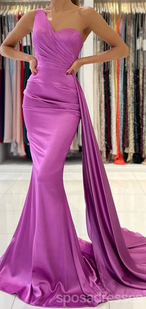 Simple Purple Mermaid One Shoulder Cheap Long Prom Dresses,12831