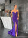 Simple Purple Mermaid Sweetheart V-neck High Slit Long Prom Dresses Online,12692