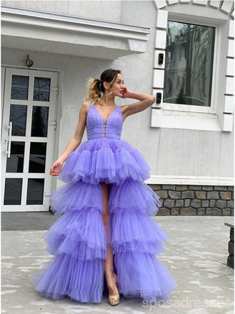 Purple A-line Straps V-neck Long Prom Dresses Online, Dance Dresses,12606