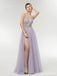 Purple A-line V-neck See Through High Slit Long Party Prom Dresses Online,12556