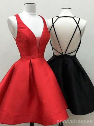Simple Black V Neck Short Cheap Custom Homecoming Dresses 2018, CM420