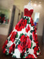 Sweetheart Red Beaded Flower A-line Long Evening Prom Dresses, Cheap Sweet 16 Dresses, 18348