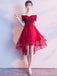 Bright Red Off Shoulder High Low Cheap Homecoming Dresses Online, Cheap Short Prom Dresses, CM783