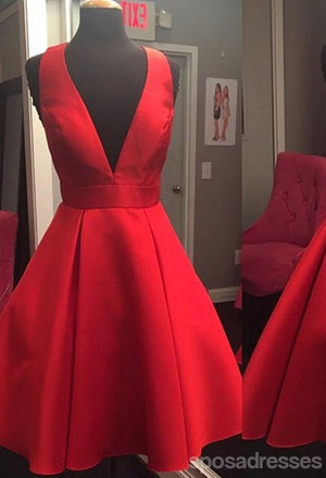 Short Cheap Simple V Neck Red Homecoming Dresses 2018, CM517