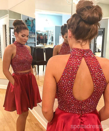 Sexy Two Pieces Unique Red Homecoming Dresses 2018, CM459