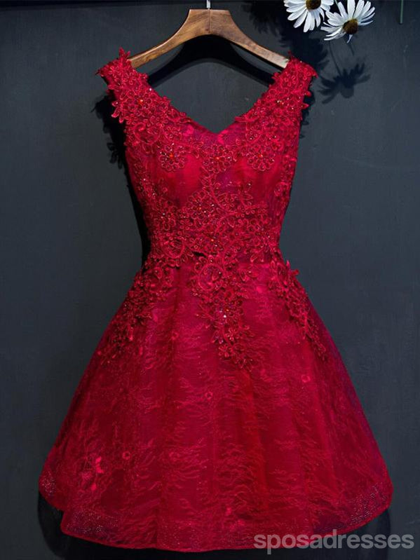 Two Straps Red Lace Heavily Beaded Homecoming Prom Dresses, Cheap Homecoming Dresses, CM265
