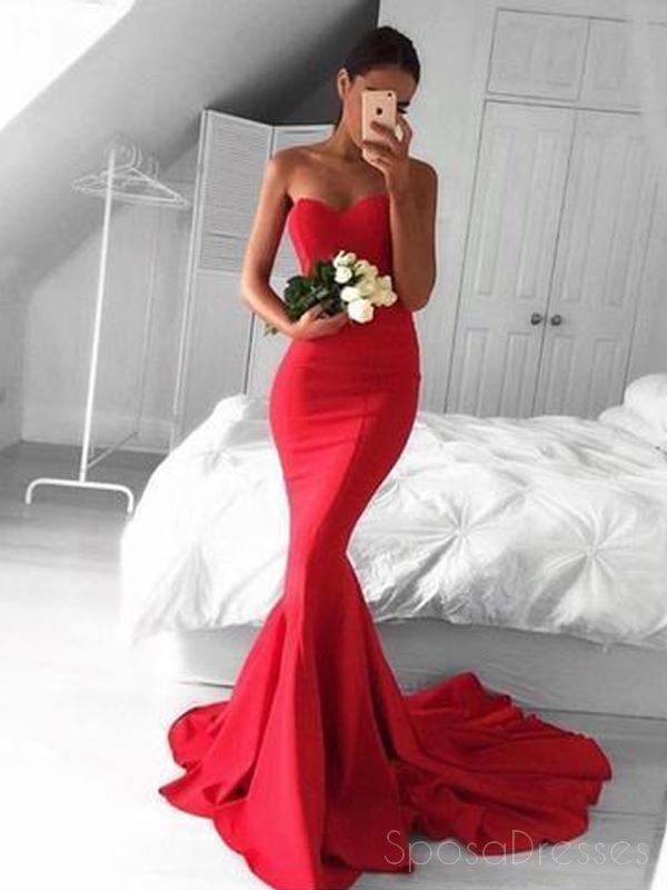 Strapless Maroon Mermaid Evening Prom Dresses, Long Simple Party Prom Dresses, 17123