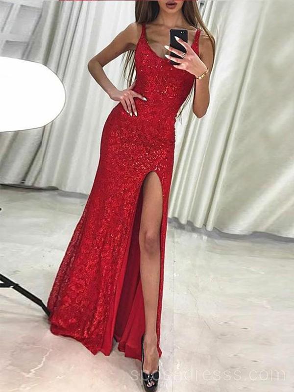 Sexy Sparkly Red Mermaid Side Slit Long Evening Prom Dresses, Cheap Cu SposaDresses Sexy Sparkly Red Mermaid Side Slit Long Evening Prom Dresses, Cheap Cu SposaDresses