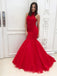 Sexy Open Back Red Heavliy Beaded Mermaid Tulle Evening Prom Dresses, 17541