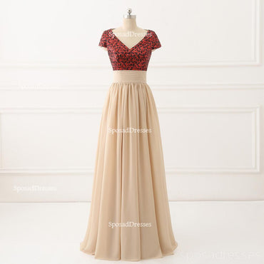 Short Sleeve Sequin Top Chiffon Skirt V Neckline Custom Bridesmaid Dresses,BD119