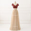 Short Sleeve Sequin Top Chiffon Skirt V Neckline Custom Bridesmaid Dresses,BD119
