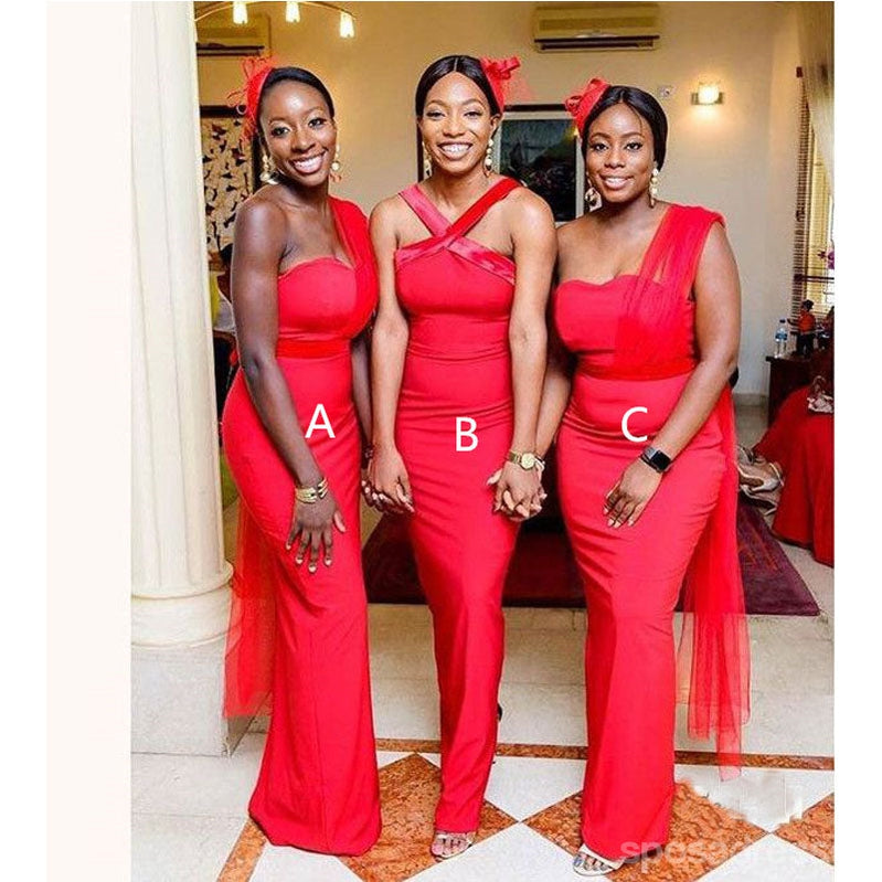 Mismatched Bright Red Mermaid Cheap Long Bridesmaid Dresses,WG1510