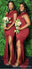 Dusty Red Mermaid One Shoulder Side Slit Cheap Long Bridesmaid Dresses,WG1555