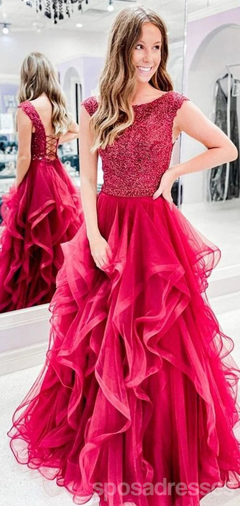 Red A-line Jewel Backless Long Prom Dresses Online,Dance Dresses,12664
