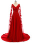 Red A-line Long Sleeves V-neck Cheap Prom Dresses Online,Dance Dresses,12578