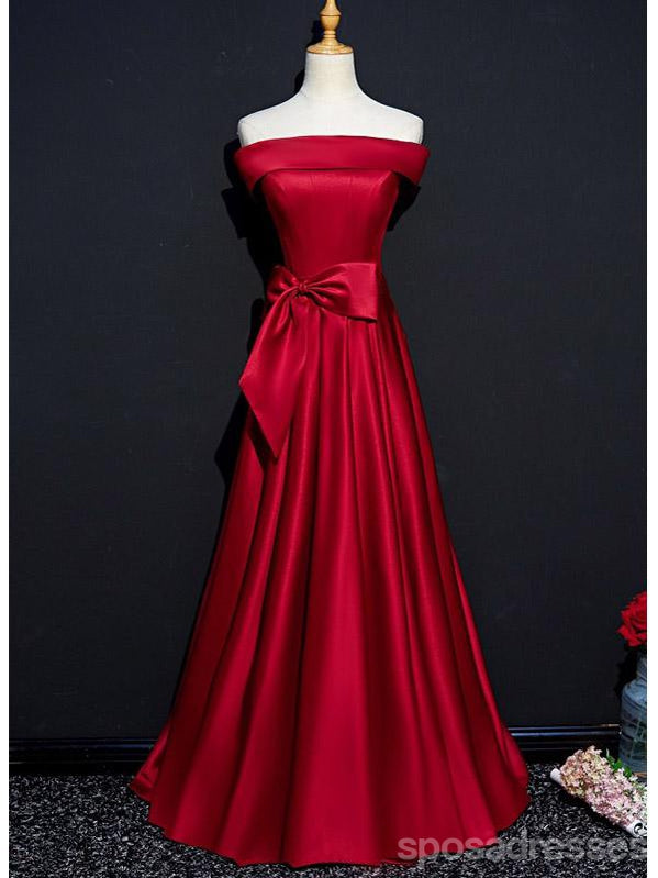 Simple Red A-line Off Shoulder Cheap Long Prom Dresses Online,12644