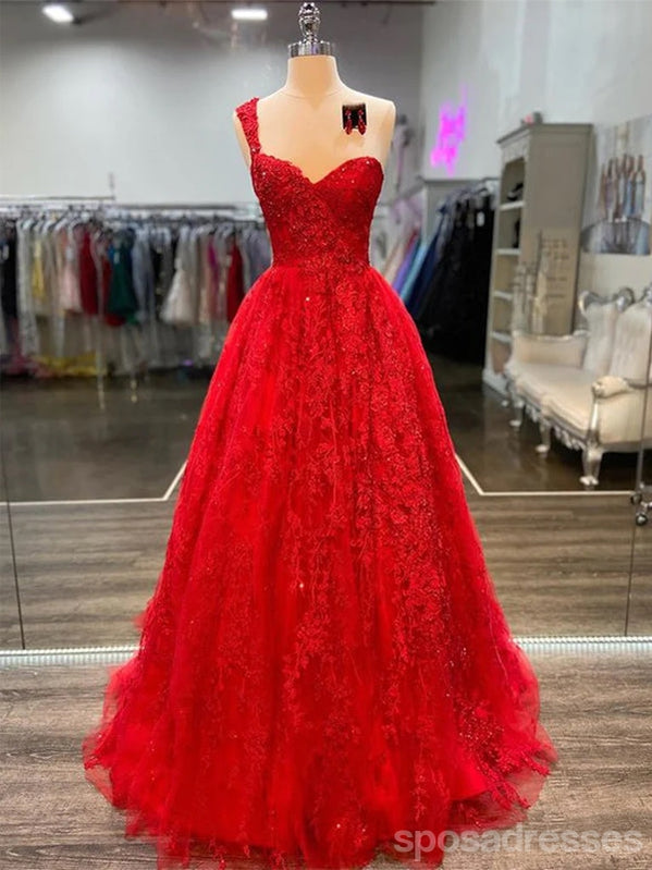 Red A-line One Shoulder Cheap Long Prom Dresses Online,13076