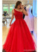 Red A-line One Shoulder Cheap Long Prom Dresses, Evening Party Dresses,12856