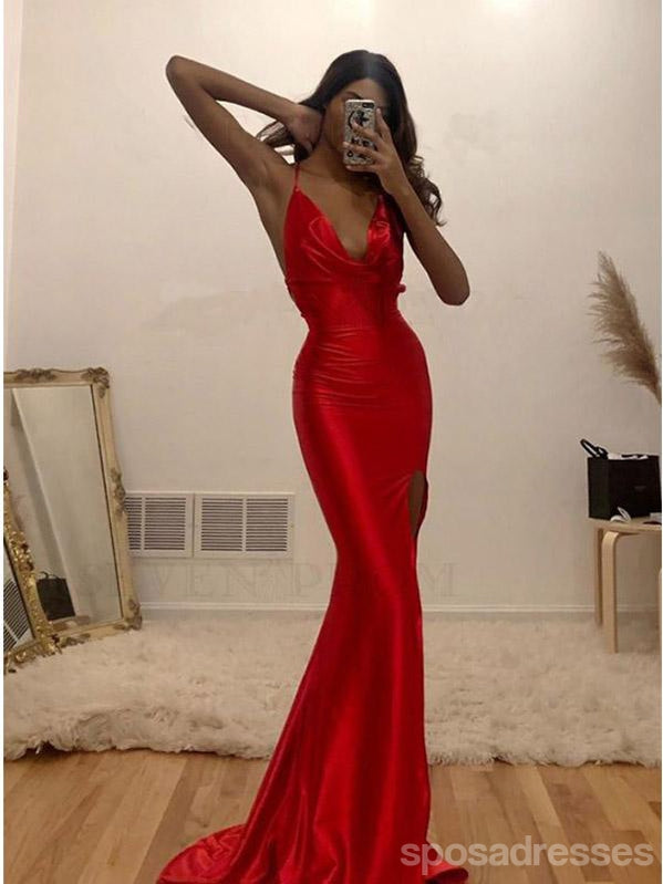 Red Mermaid Spaghetti Straps V-Neck Backless Long Prom Dresses Online, SposaDresses Red Mermaid Spaghetti Straps V-Neck Backless Long Prom Dresses Online, SposaDresses