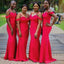 Red Mermaid Spaghetti Straps Off Shoulder Long Bridesmaid Dresses Gown Online,WG1127