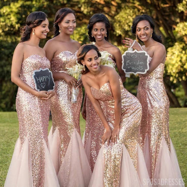Mermaid Rose Gold Sequin Long Bridesmaid Dresses Online, WG745