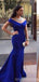 Elegant Mermaid Royal Blue Off The Shoulder V-Neck Cheap Bridesmaid Dresses Gown Online,WG1060
