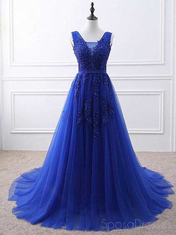 Royal Blue V Neck Lace Beaded Applique Long Evening Prom Dresses, Chea SposaDresses Royal Blue V Neck Lace Beaded Applique Long Evening Prom Dresses, Chea SposaDresses