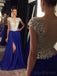 Royal Blue See Through Rhinestone Beaded Prom Dress, Cheap Long Prom Dresses, 17004