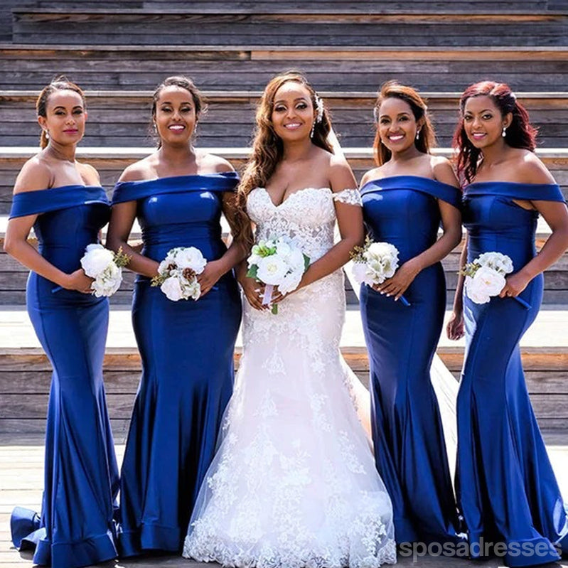 Royal Blue Mermaid Off Shoulder Cheap Long Bridesmaid Dresses,WG1380 –  SposaDresses