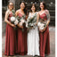 Spaghetti Straps Sleeveless Rust Red Long Bridesmaid Dresses Online, WG740
