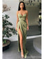 Sage Mermaid Spaghetti Straps V-neck High Slit Cheap Prom Dresses,12815