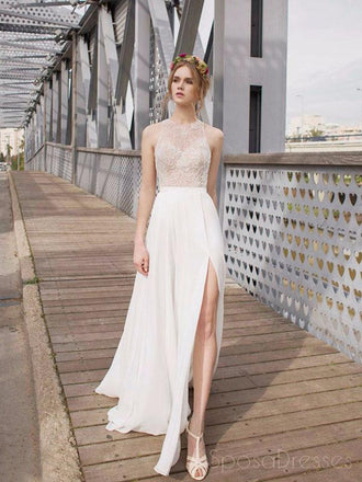 Beautiful White Side Split Prom Dress, Open Back Charming Bridesmaid Dresses, WD0190