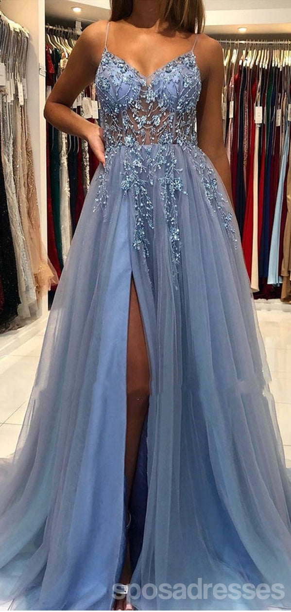 dusty blue prom dress BABARONI Stretch Satin Mist Bridesmaid Dresses Sweetheart Sweep Train Sleeveless Pleated with Slit A-line, Mist / US0 The largest selection of customizable Opulence Dusty Blue Floral Corset