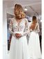 See Through Long Sleeves A-line V-neck Lace Wedding Dresses,WD775