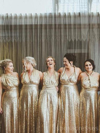Mismatched Gold Sequin Cheap Long Bridesmaid Dresses Online, WG573