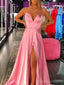 Sexy Pink Side Slit Cheap Long Evening Prom Dresses, Cheap Custom Sweet 16 Dresses, 18504
