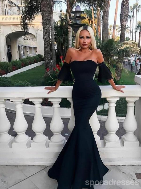 Sexy Mermaid Black Off Shoulder Sweetheart Cheap Long Prom Dresses Online,12742