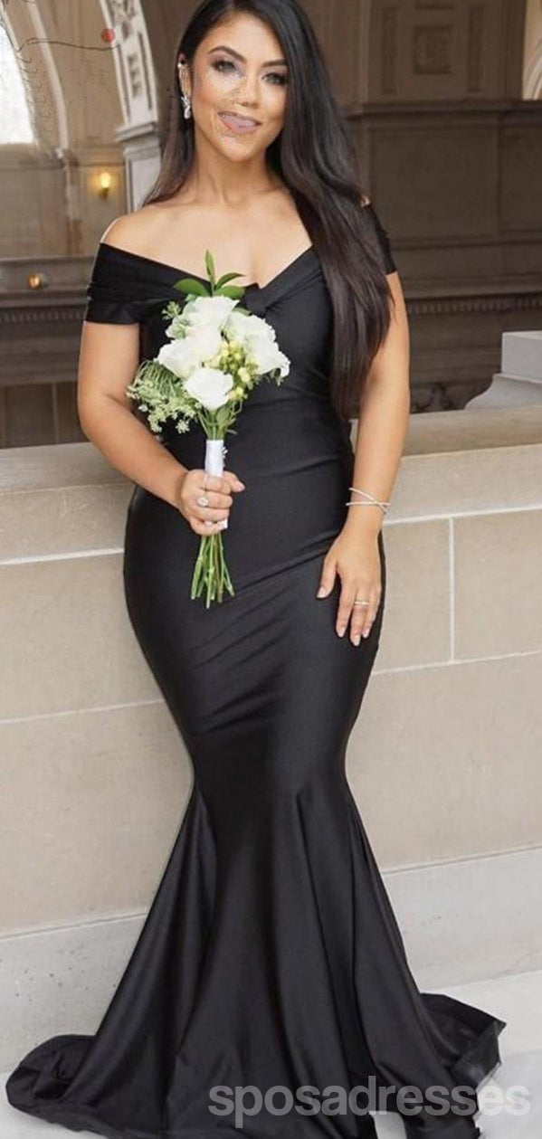 Vintage Mermaid Black Off The Shoulder V-Neck Long Bridesmaid Dresses SposaDresses Vintage Mermaid Black Off The Shoulder V-Neck Long Bridesmaid Dresses SposaDresses