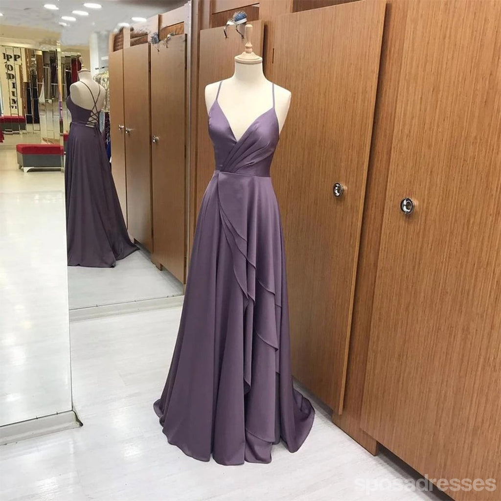 Spaghetti Straps V-neck Long A-line Purple Bridesmaid Dresses Online, WG1083