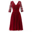 Dark Red Long Sleeve Lace Short Bridesmaid Dresses, Bridesmaid Dresses, BD024