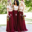 Short Sleeves Gold Sequin Burgundy A-line Long Bridesmaid Dresses, WG253