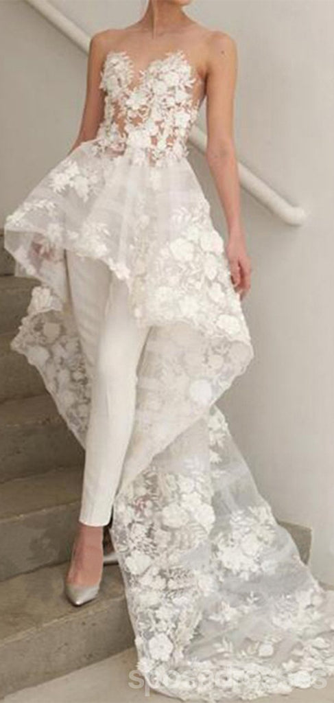 Unique Short See Through Sweetheart Handmade Lace Wedding Dresses,WD767